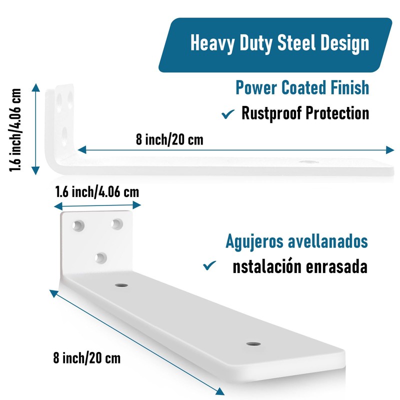 2 Pack Floating Shelf Brackets 8in, Heavy Duty Wall Mounted