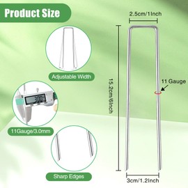 Bgtecho 500 Pack Landscape Staples 6 Inch, 11 Gauge Galvanized Steel Garden Stakes, U-Shaped Landscape Pins, Heavy Duty Garden Ground Stakes for Securing Weed Fabric Landscaping Fabric