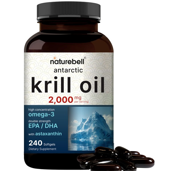 Antarctic Krill Oil 2000mg Supplement, 240 Softgels, 3X Strength Natural