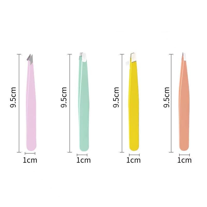 Slanted Eyebrow Tweezers Set, 9.5cm, Pastel Colors, 4 Pack