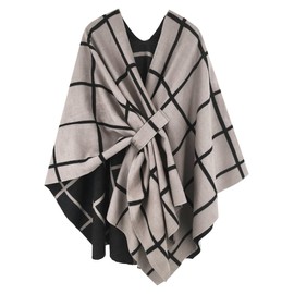 nratto Women's Elegant Shawl Wraps, Soft Open/Cross Front Poncho Cape, Reversible Casual Cardigan Shawls for Travel, Gift (Plaid Khaki)