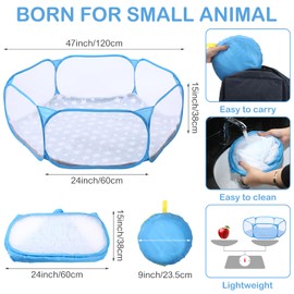 VitalCozy Hamster Playpen with Mat Small Animal Cage Tent Breathable Transparent Guinea Pig Playpen Waterproof Portable Yard Fence Mat Foldable Exercise Playpen Outdoor Indoor (Blue,Star)