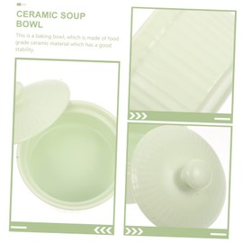 Ciieeo Ceramic Dessert Bowl with Lid Heat Resistant Pudding Bowl for Home Baking Chic and Sturdy Design for Soups Custards and Vegetables Small Green