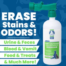Unique Turf & Outdoor Odor and Stain Remover with Hose-Connector Bottle, Outdoor Pet Odor Eliminator, Removes Animal Odors and Stains from Yard, Grass, Other Outdoor Spaces, 30 oz. Liquid Concentrate