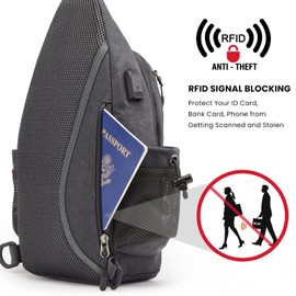 G4Free Canvas Sling Bag Crossbody Shoulder Backpack with RFID Blocking, Hiking Daypack Chest Bag for Women Men(Dark Grey)