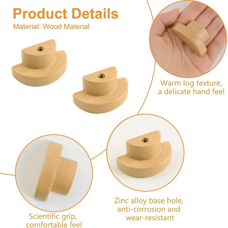 MOROBOR Half Moon Drawer Handles, 6PCS Wooden Semi Circle Pulls