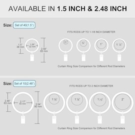 Coideal Anillos de cortina grandes con clips, paquete de 10 aros de 2.5 pulgadas XL extra inoxidables de metal fuerte decorativo para cortina de ventana, anillo de clip para cortineros de hasta 2