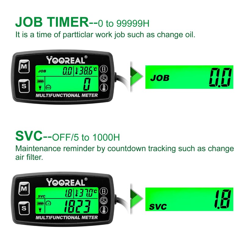 Yooreal Digital Tachometer Hour Meter,Engine Water Oil Temperature Gauge,Alert RPM