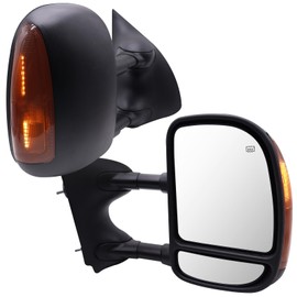 Towing Mirrors a Pair for 1999-2007 Ford F250 F350 F450 F550 Super Duty, 2001-2005 Excursion, Amber Turn Signal, Power Heated, Dual Mirrors, Telescopic & Folding, with One Conversion Plug
