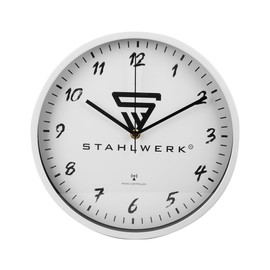 STAHLWERK Wall Clock 30 cm White Workshop Clock Radio-Controlled Wall Clock Office Clock Kitchen Clock with Aluminium Housing and RCC Movement