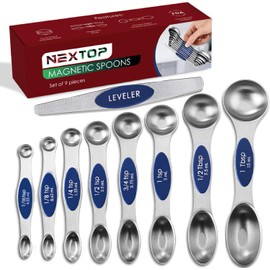 Magnetic Measuring Spoons Set of 9 Stainless Steel Dual-Sided Stackable Measuring Spoon Nesting Teaspoons Measuring Dry and Liquid Ingredients, Fits in Spice Jars Set of 9 (Sapphire)