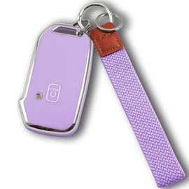 Oimior for Kia Key Fob Cover with Wristlet Keychain Soft Key Shell Case for 2022-2024 Cadenza Forte Forte5 K5 Niro Rio Seltos Sorento Soul Sportage Stinger Telluride (Silver-Purple, 5 Buttons)