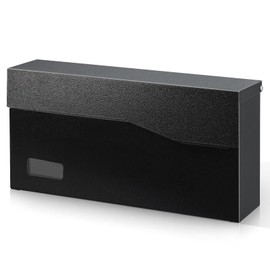 xydled Mailbox with Key Lock, Locking Wall Mount Mail Boxes for Outside, Steel Hanging Metal Mailbox, Modern Post Box, Black, 14.57''x7.09''x3.4''