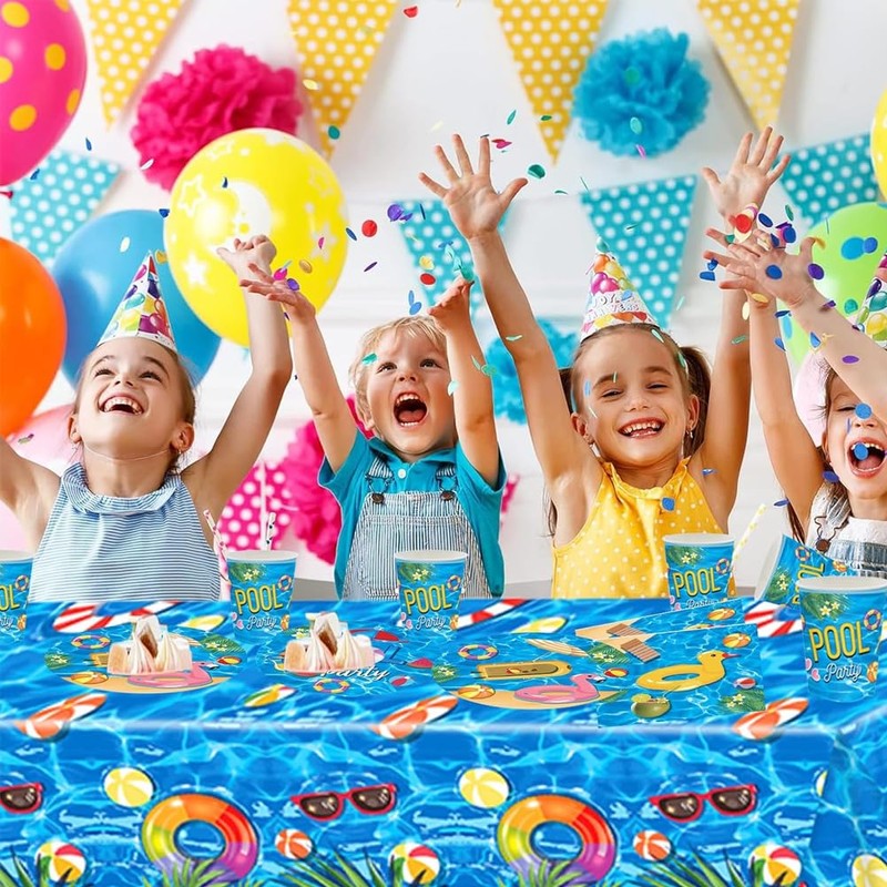 51 PCS Summer Pool Party Tableware,Summer Beach Happy Birthday Tableware
