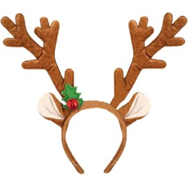 Anila's Christmas Headband Head Bopper or Hats -One Size Hair Accessory for Fancy Dress & Parties - Kids Adult (REINDEER WITRH BELL)