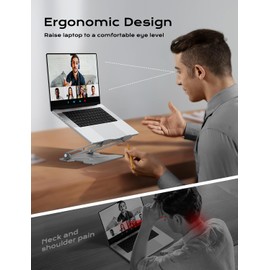 JCZT Foldable Laptop Stand for Desk, Adjustable Height Ergonomic Computer Stand, Portable Laptop Riser for MacBook Air Pro, All 10-16'' Notebooks Laptops, Grey