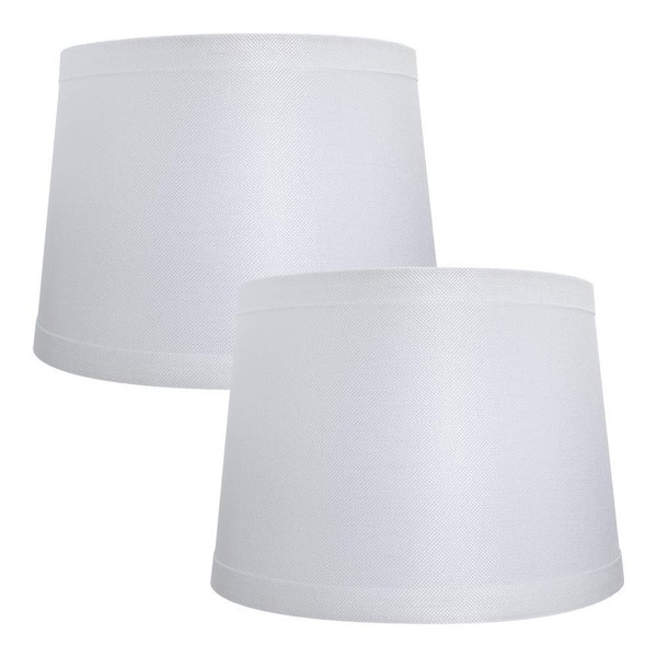 ALUCSET Double Medium Lamp Shades Set of 2, Drum Fabric Lampshades for Table Lamp and Floor Light, 10x12x8 inch, Natural Linen Hand Crafted, Spider (White, 2pcs in 1 Cartoon Box)