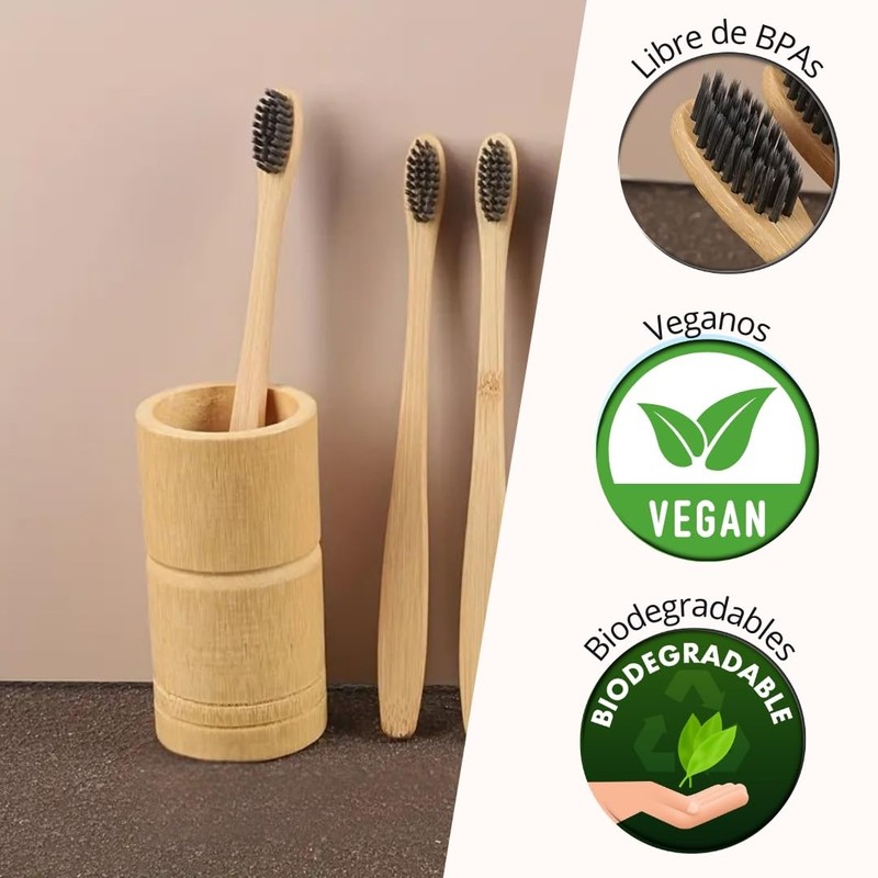 NOVOTEND - 5 Pack Cepillo de dientes de bambu cerdas