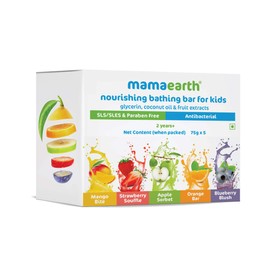 Mamaearth Fruit Infused Nourishing Bathing Bar for Kids | Gently Cleanses & Hydrates Sensitive Baby Skin | with Apple, Orange, Blueberry, Strawberry & Mango | 2.64 Oz (75g x 5)