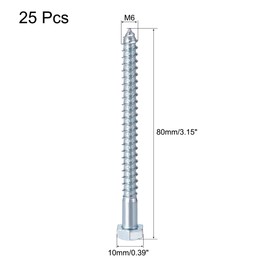 sourcing map Hex Lag Screws, M6 x 80mm Carbon Steel Zinc Plated Half Thread Self-Tapping Bolts for Wood Screw 25Pcs