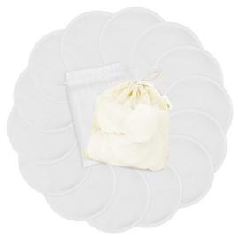wegreeco Nursing Breast Pads (14 Pack) + Laundry Bag & Travel Storage Bag, 4.7 inch Option - Washable & Reusable Breastfeeding Nursing Pads (White, Plain Shape)