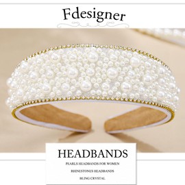 Fdesigner Wedding Pearls Headbands White Bride Bead Hairband Pearls Wide Headband Crystal Headpiece Hair Accessories for Women