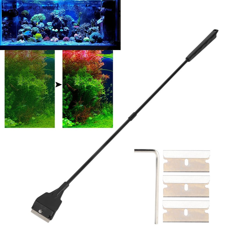 Long Handle Aquarium Scraper with Replaceable Blades for Cleaning Fish