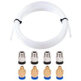 Aiqeer 4 Metre 3D Printer PTFE Teflon Tube, with 4 PC4-M6 Pneumatic Connectors and 4 PC4-M10 Pneumatic Connectors