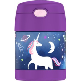 THERMOS FUNTAINER - Tarro de acero inoxidable aislado al vacío para niños con cuchara, unicornio espacial de 10 onzas
