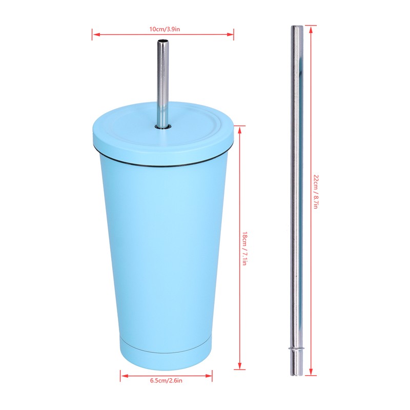 500ML Small Vacuum Coffee Cup Iced Coffee Bottle with Straw