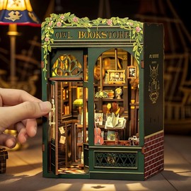 Cutefun Book Nook Kit, DIY Miniature House Kit for Bookshelf Decor, Book Nook Kits for Adults & Beginners, 3D Wooden Puzzle Dollhouse, Ideal Gift for Family and Friends - Owl Bookstore
