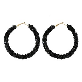 Acrylic Cute Candy Crystal Chips Wrapped Hoop Earrings Colorful Transparent Geometric Round Dangle Drop Earrings Party Jewelry for Women-black