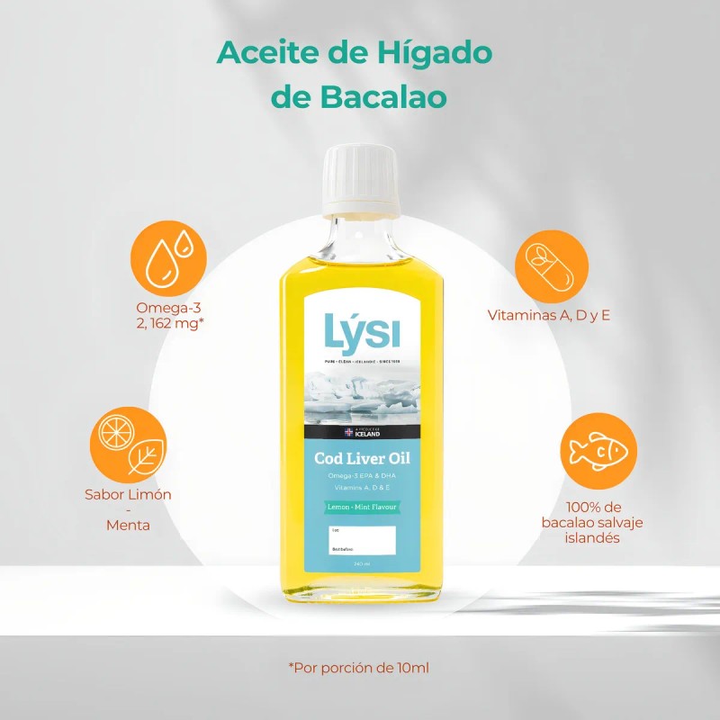 Aceite Hígado Bacalao Omega 3 Lýsi Limón Menta 240ml Sin
