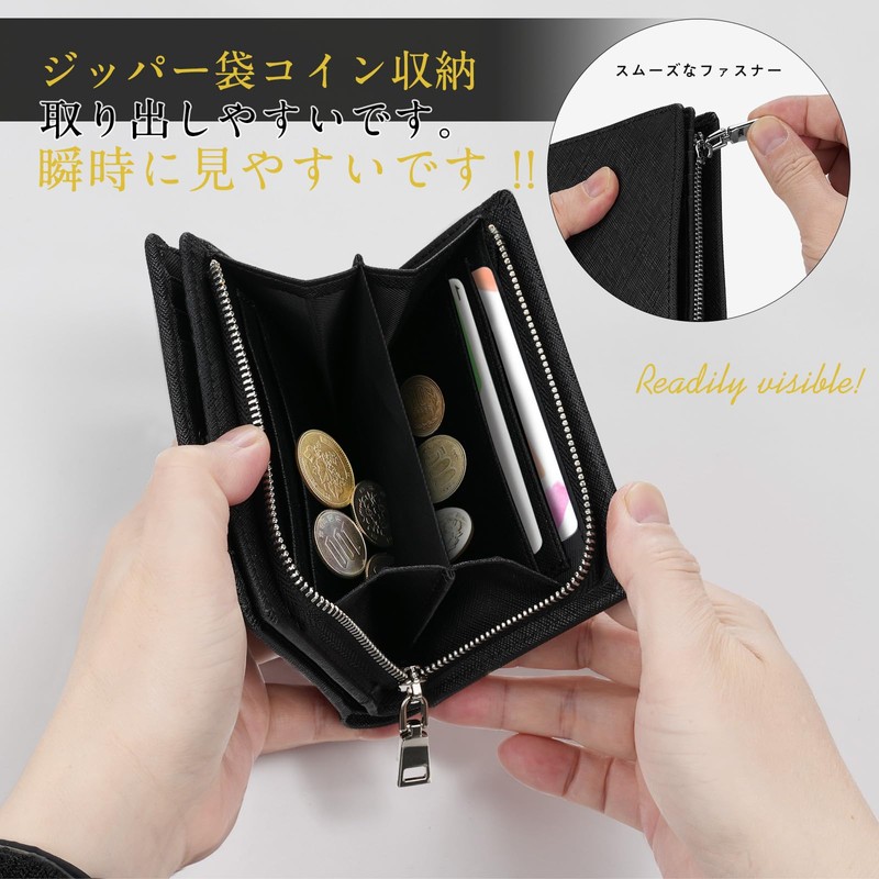 ANZOBEN Men's Bifold Wallet, Compact, Genuine Leather, Foldable, Large Capacity,