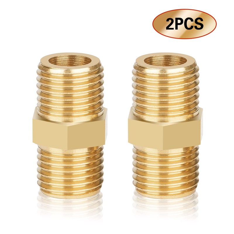 nutmanel Double Nipple, 2 x 1/4 Inch Brass Male Thread,
