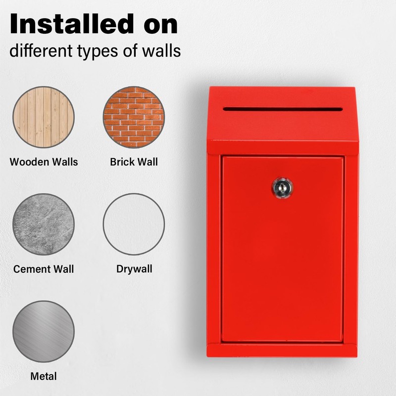 EIENHOSHI Metal Donation Box with Lock, Wall Mounted, Suggestion Box