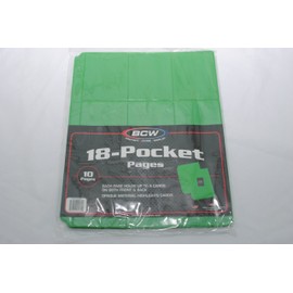 Trading Card Supplies - GREEN 18 Pocket Pages (10 Plastic Sheet Pages)