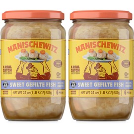Manischewitz Sweet Gefilte Fish in Jelled Broth 24oz (2 Pack), Packed with Protein, No Added MSG, Kosher for Passover