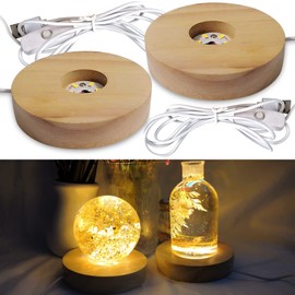Voaesdk 2Pcs Wood LED Lights Display Bases 3.94 Inch Wooden Lamp Holders Wood Lighted Base Stand for 3D Laser Crystal Glass Resin Art Sphere Cylinder Cube Paperweights