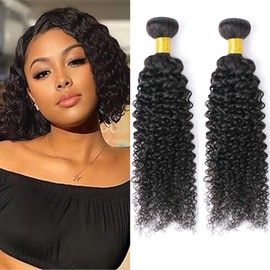Yuefer Curly Bundles Human Hair 2 Bundles 12 14 Inch Brazilian kinky Hair Bundles 200g Natural Colour Can be Dyed