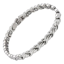 HyyMe Women's Ultra Strength Magnetic Bracelet, Therapeutic Bracelets for Women, Men's Magnetic Bracelets with 3500 Gauss Magnets, Hypoallergenic Stainless Steel Therapy Jewelry with Gift Box Adjustable Design (Silver)