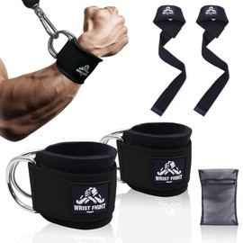 Wrist Cuffs with Dual D-Rings Lifting Straps Set with Mesh Wash Bag - for Cable Machine Workouts, Lateral Raises, Arm Strength Training, Deadlifts