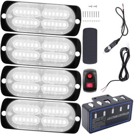 EASE2U E 24 LED Strobe Lights for Trucks Vehicles Suvs, 4pcs Emergency Warning Lights Caution Hazard Construction Ultra Slim Sync Feature Car Truck with Main Control Box Surface Mount