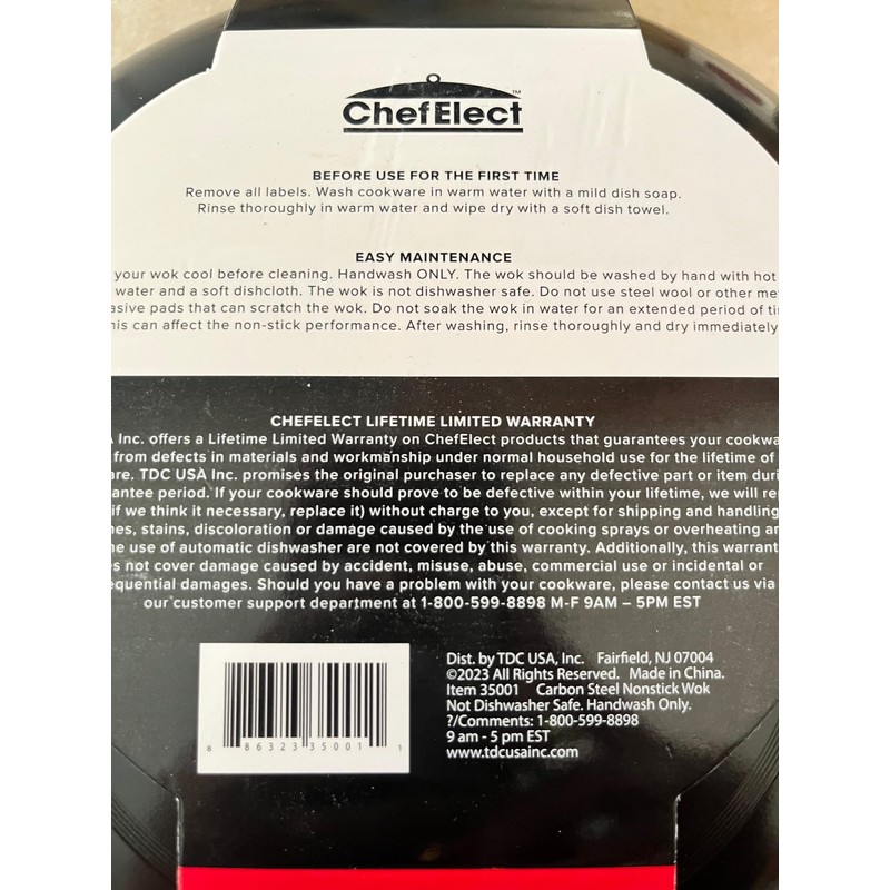 CHEFELECT Non-Stick Carbon Steel Wok, 12 inches, Black