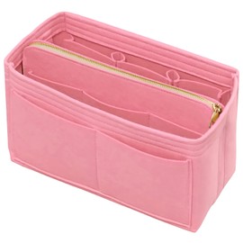 DailyPlus Purse Organizer Insert with Zipper Felt Bag Organizer Handbag Organizer Insert Bag in Bag Organizer with Key Chain for Tote Purse Bag Pink Small