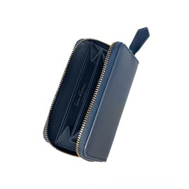Dom Teporna Italy Coin Purse, Genuine Leather, Italian Leather, Coin Case, Men's, Mini Wallet, Business Card Case, Round Zipper, Thin, Women's, NAVY