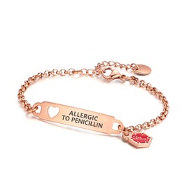 Divoti Medical Alert Bracelets for Women, Pre-Engraved Simple Rolo Chain Medical ID Bracelet — PVD Rose Gold - Allergic to PENICILLIN