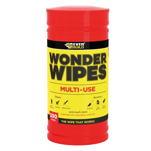 Everbuild Wonder Wipes Multi-Use Cleaning Wipes for the Building Trade | Specially Formulated to Clean Hands, Tools and Surfaces - 100 Wipes