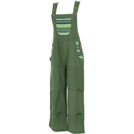 GURU SHOP Women's Ethnic Style Oversized Cotton Overalls, olive green