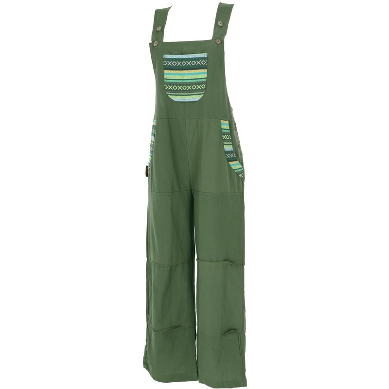 GURU SHOP Women's Ethnic Style Oversized Cotton Overalls, olive green